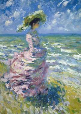 Woman in a Hat by the Sea