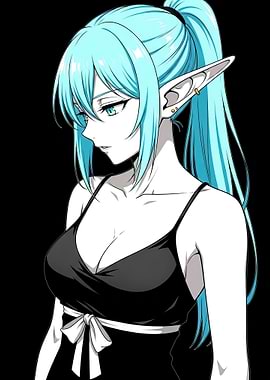 Anime Elf Girl in Black Dress