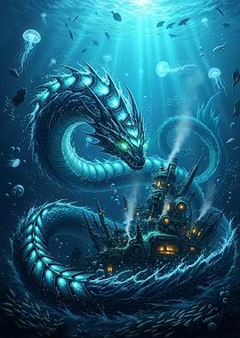 Steampunk Dragon and Underwater City