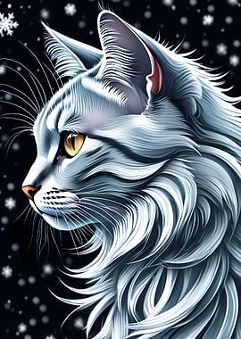 Majestic White Cat in Snow