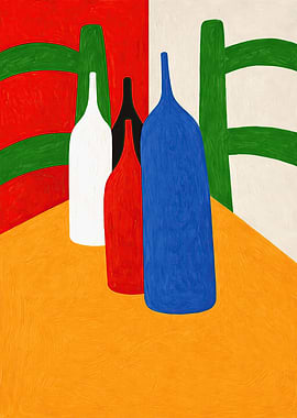 Abstract Bottles on Orange Surface