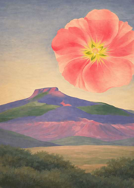 Pink Flower Over New Mexico Landscape