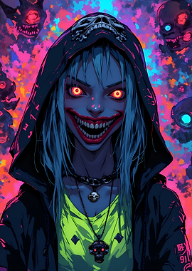 Creepy Clown Girl with Glowing Eyes