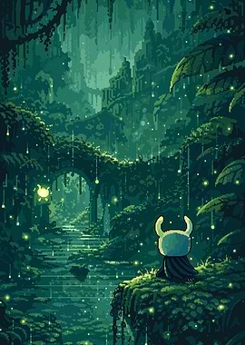 Hollow Knight in a Lush Forest