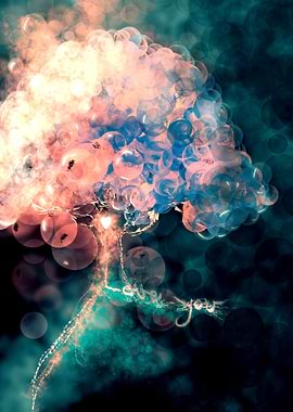 Abstract Tree of Bubbles with 'Love You' Text