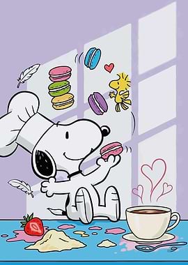 Snoopy and Woodstock with Macarons