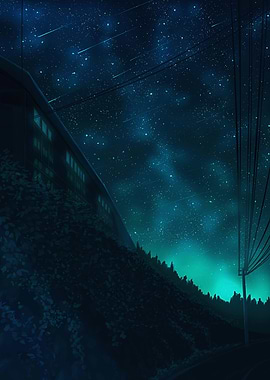 Starry Night Over Hillside Building