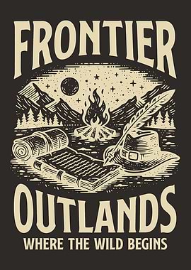 Frontier Outlands Wall Art, Vintage Camping Poster, Wilderness Adventure Campfire Decor