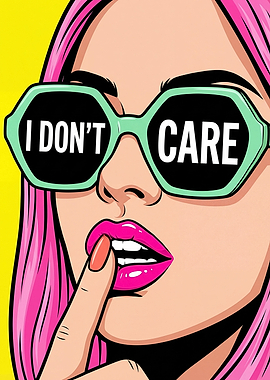 Pop Art Woman with 'I DON'T CARE' Sunglasses