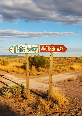Two-way directional sign in the desert