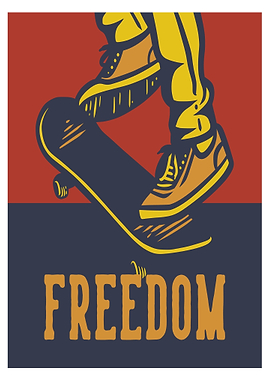 Skateboarder with Freedom text
