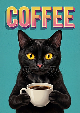 Black Cat with Coffee