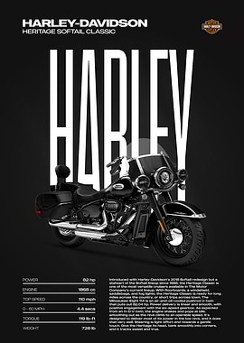 Harley-Davidson Heritage Softail Classic Motorcycle Poster