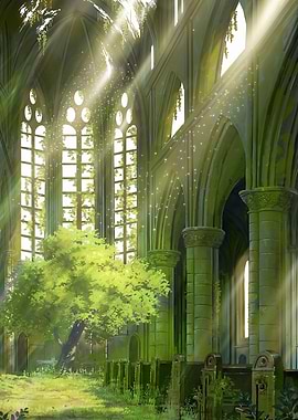 Ruined Cathedral with Nature Overgrowth