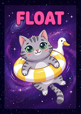Cute Cat Floating in Space