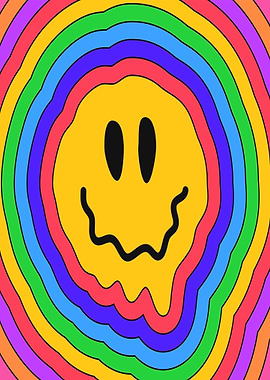 Psychedelic Smiley Face with Rainbow Rings