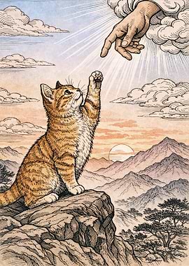 Cat Reaching for Divine Hand