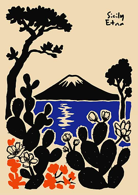 Sicily Etna Landscape with Cacti