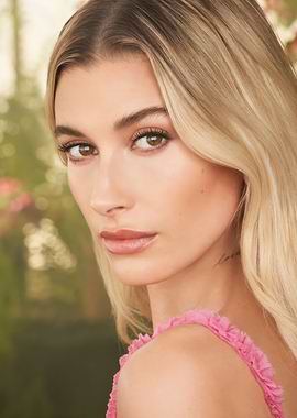 Hailey Bieber in Pink Dress