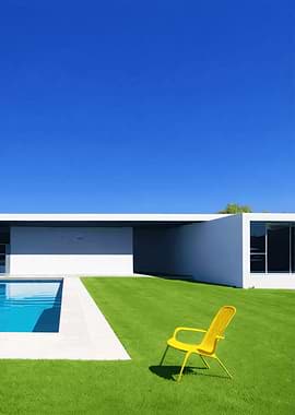 Modern Backyard with Pool and Yellow Chair