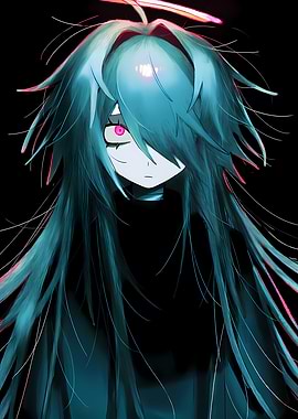 Anime Girl with Pink Eyes and Halo