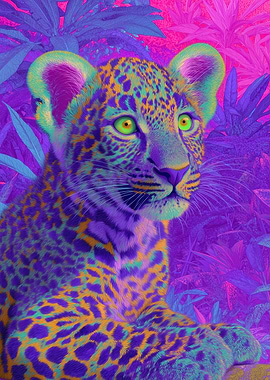 Vibrant Leopard Cub in Neon Jungle