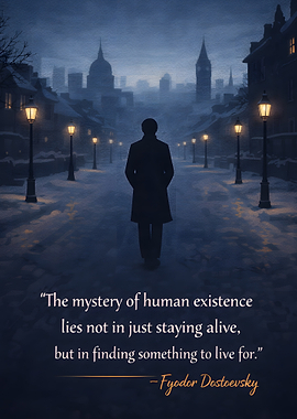 Man walking in snowy city at night