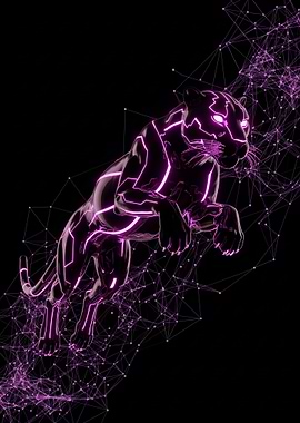 Cyberpunk Panther with Neon Network