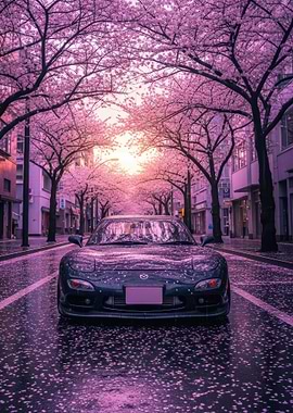 Mazda RX-7 Under Cherry Blossoms