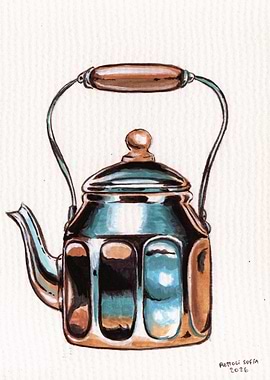 Watercolor painting of a vintage teapot