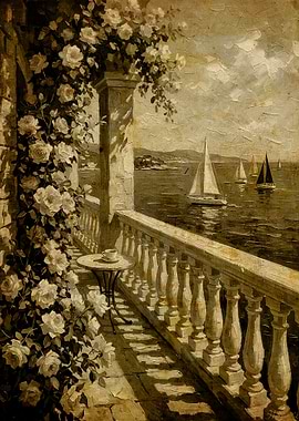 Balcony View of Sailboats and Roses