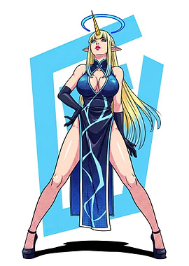 Anime Unicorn Girl in Blue Dress