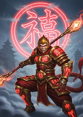 Monkey King Warrior with Fiery Staff