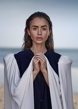 Lily Collins on Beach