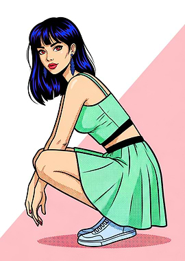 Pop Art Woman in Green Dress
