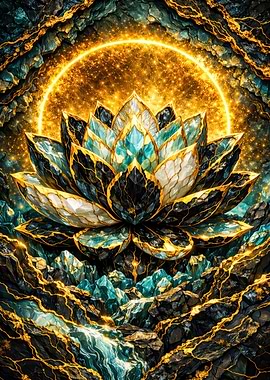 Crystal Lotus Flower with Golden Aura