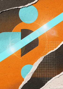 Torn Paper Geometric Collage — Vibrant Orange & Cyan Abstract