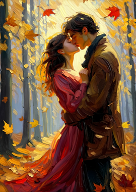Couple kissing in autumn forest