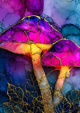 Magical Mushrooms Mushrooms Gold Kintsugi Art