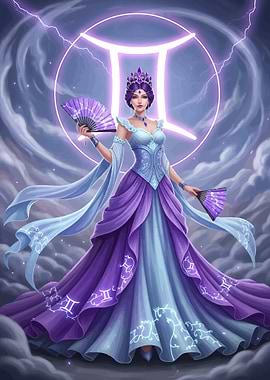 Gemini Zodiac Woman with Fans