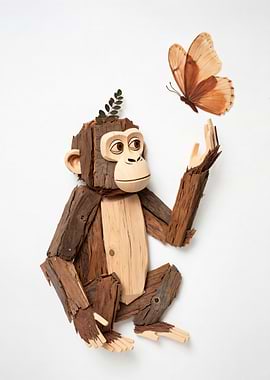 Monkey and Butterfly Wood Art