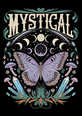 Mystical Purple Butterfly Poster, Moon Phases Magical Art, Enchanted Wall Print