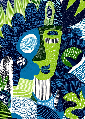 Abstract Face with Nature Motifs