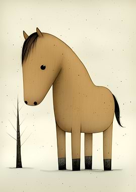 Cute Horse and Tree Illustration