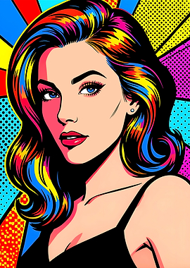 Pop Art Woman with Colorful Hair