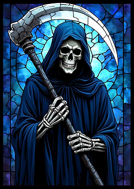Grim Reaper with Scythe Stained Glass Art