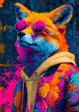 Cool Fox Sunglasses Street Art Portrait