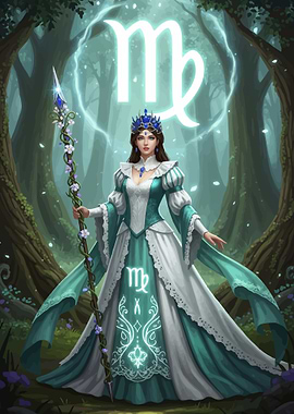 Virgo Zodiac Queen in Enchanted Forest