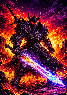 Demonic Knight in Fiery Landscape