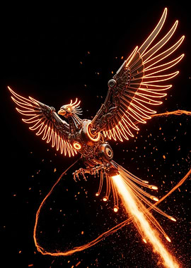 Steampunk Phoenix with Fiery Trail